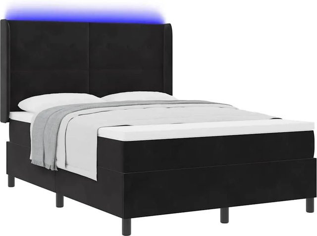 vidaXL Boxspringbett mit Matratze und LED-Unterbettbeleuchtung in Schwarz, Samt, B/T/H: 160 x 200 x 28 cm - Bild 1