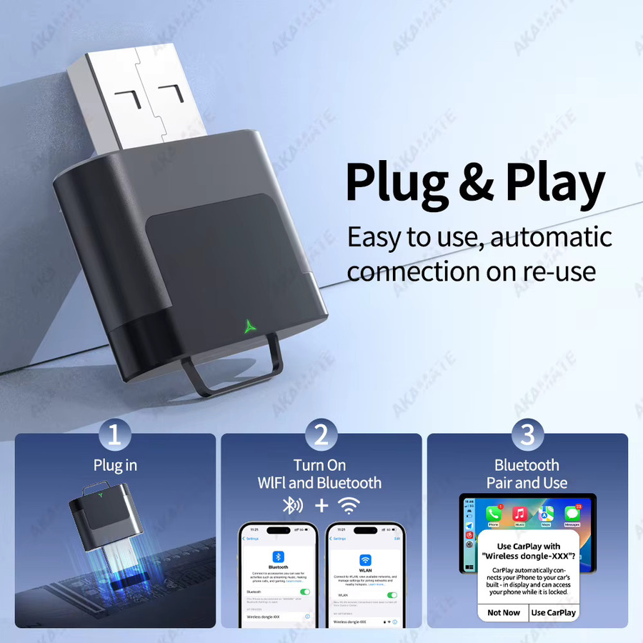 AKAMATE 2-in-1 Wireless Mini CarPlay und Android Auto Dongle in Schwarz mit USB-C Anschluss für VW, Toyota, Audi und Benz - Bild 5