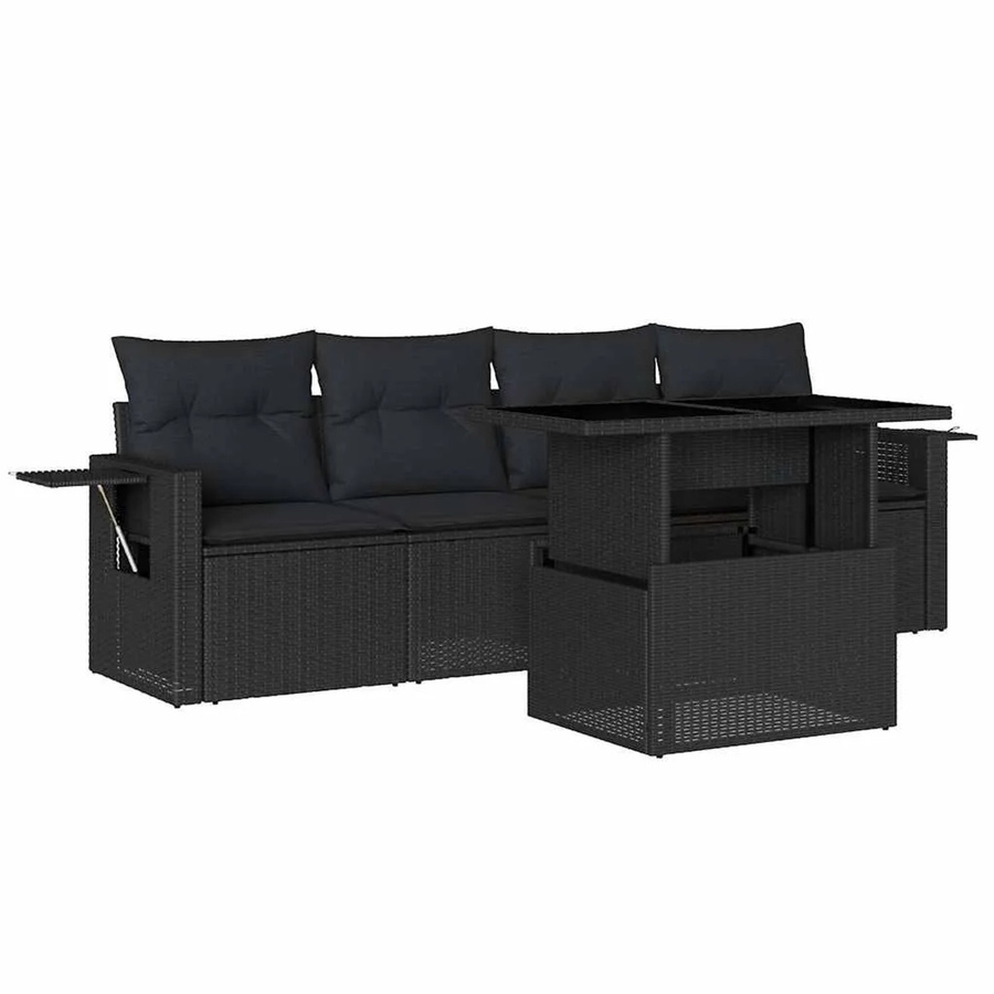 vidaXL 5-teilige Garten-Sofagarnitur aus Poly-Rattan mit Kissen in Schwarz - Bild 2