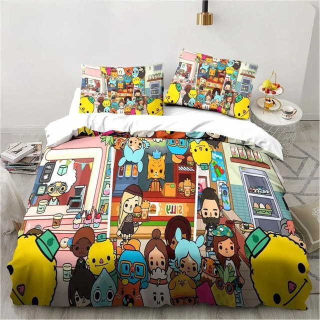 Toca Life World Bettwäsche Set mit Bettbezug und Kissenbezug, 3D Cartoon Design, Mehrfarbig, B/H: 180 x 210 cm - Bild 1