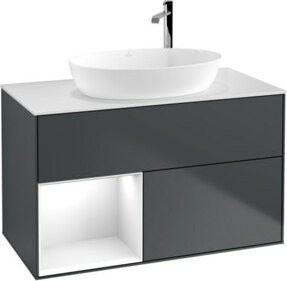 V&B Waschtischunterschrank Finion 100 mit Wandbeleuchtung in Weiß und Grau lackiert, B/T/H: 100 x 50,1 x 50,1 cm - Bild 1