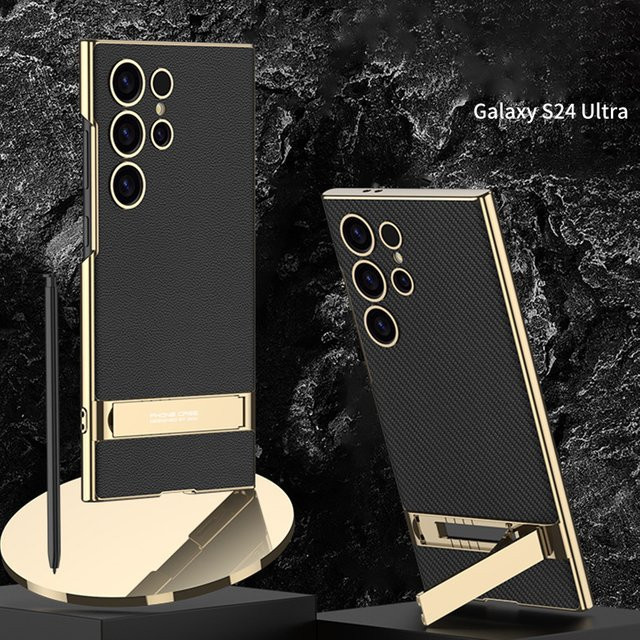 Samsung Galaxy S25 Ultra und S26 Ultra Business Handyhülle aus veganem, elektrolytisch geflochtenem Material in Schwarz mit mechanisch verstellbarem Standfuß - Bild 1