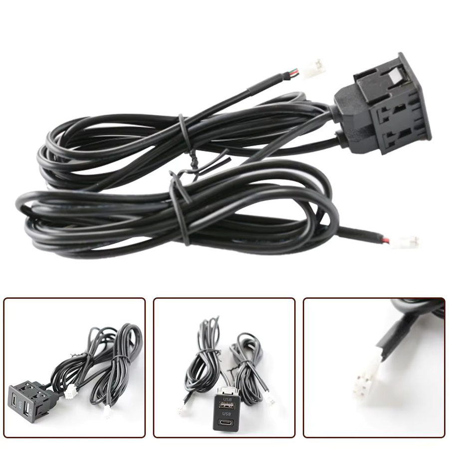 HpLive Auto Dash Mount USB und Type-C Port Panel Interface Verlängerung mit 4 + 6 Pin, Schwarz, Kabellänge: 145 cm - Bild 2