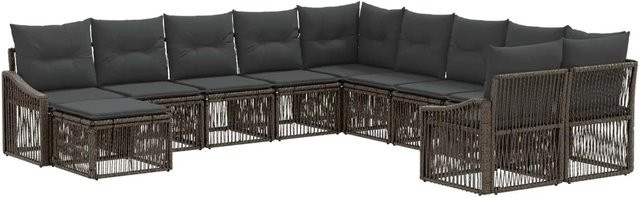vidaXL Gartensofa-Set 11-teilig in Grau aus Poly-Rattan mit Polsterung und UV-beständigen Kissen für Garten und Balkon - Bild 1