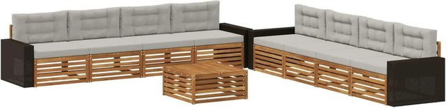 vidaXL Outdoor-Sofagarnitur aus Akazienholz und Polyester in Braun und Grau, 9-teiliges Set mit Tisch, Sitzmöbeln und Polstern - Bild 1