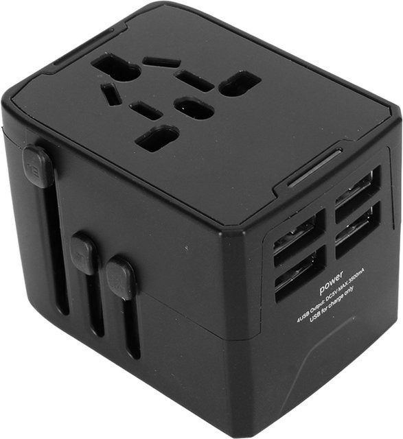 OutsideWorld Universeller Reiseadapter mit 4 USB-A und 1 AC-Anschluss in Schwarz - Bild 1