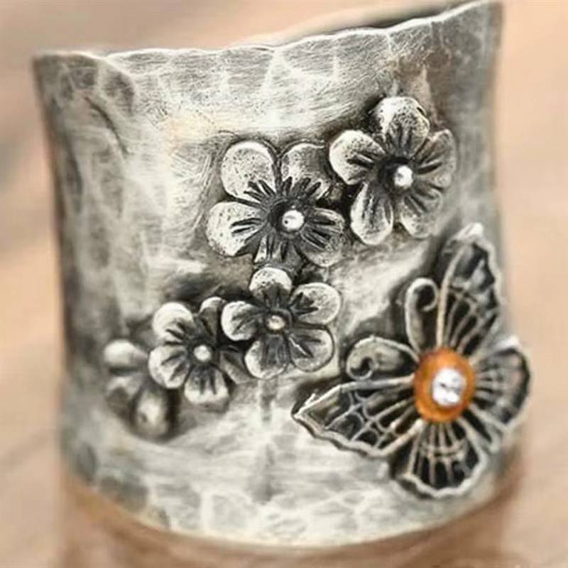 Huitan Ring, zweifarbig, Blumen- und Schmetterlingsform, Zirkonia, Damen - Bild 3