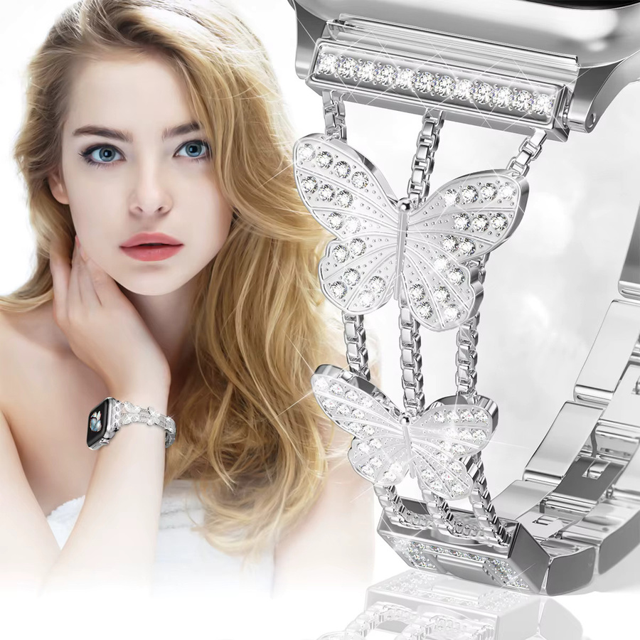 CAOWTAN Uhrenarmband Edelstahl, Silber, Kristall, Damen - Bild 2