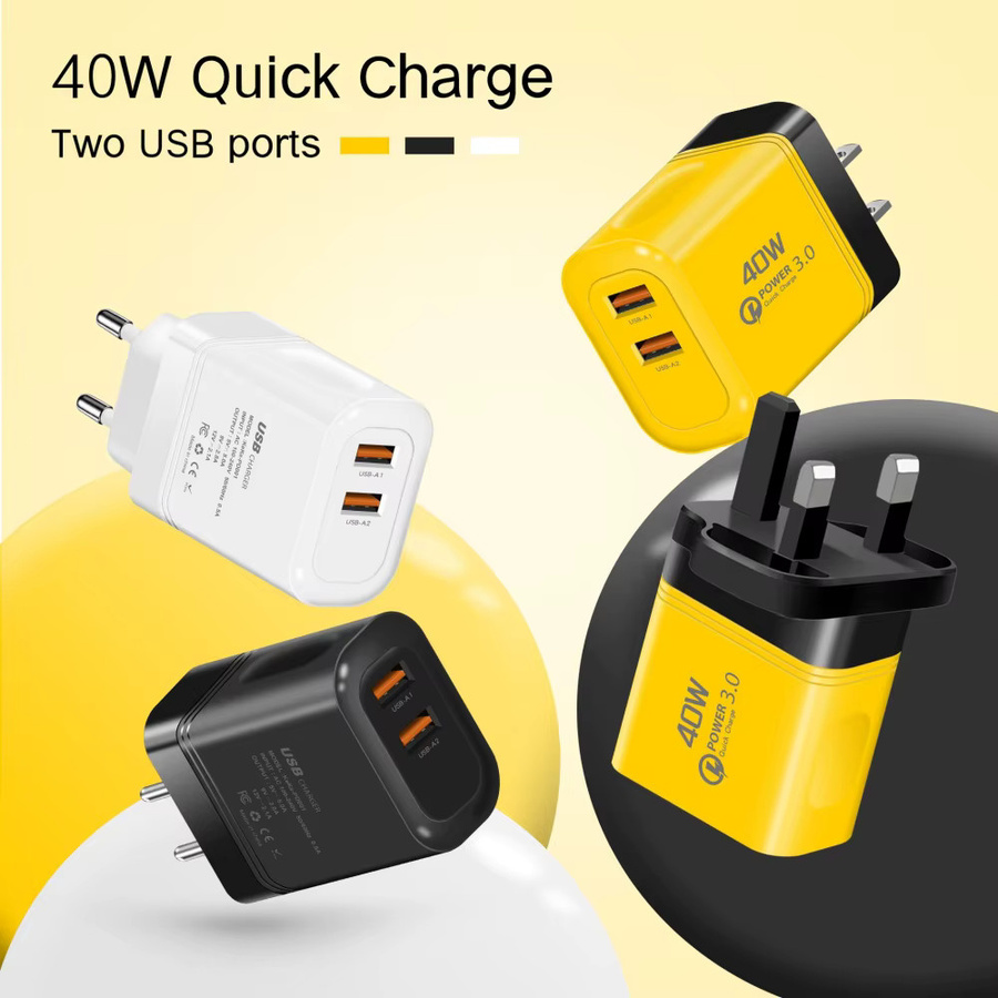 40W Dual USB Schnellladegerät mit Quick Charge 3.0 Wandladegerät Netzteil in Weiß für iPhone Samsung Xiaomi Huawei mit EU/US-Stecker - Bild 1