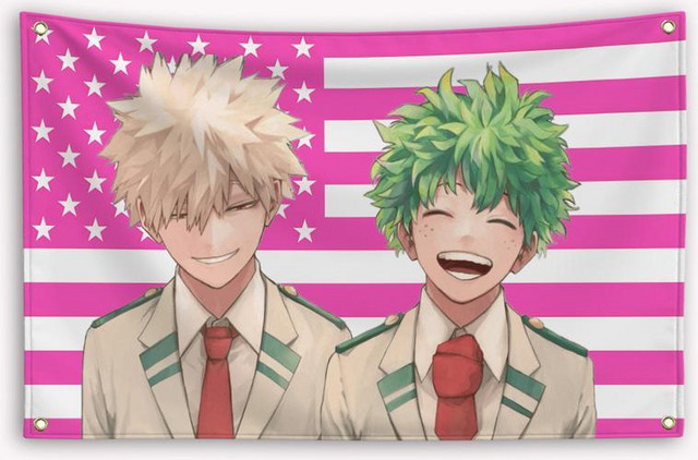 VIKAMA Anime Wandteppich mit rosa amerikanischer Flagge, Wandbehang für dein Jugendzimmer oder Wohnzimmer, B/H: 40 x 60 cm - Bild 1