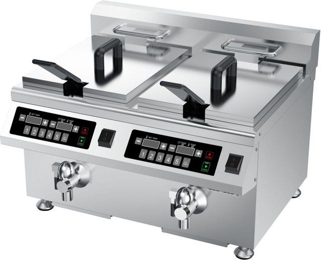 Stalgast Induktions-Doppel-Fritteuse mit Digitalanzeige und Timer, Silber, B/T/H: 51,8 x 49 x 41,8 cm - Bild 1