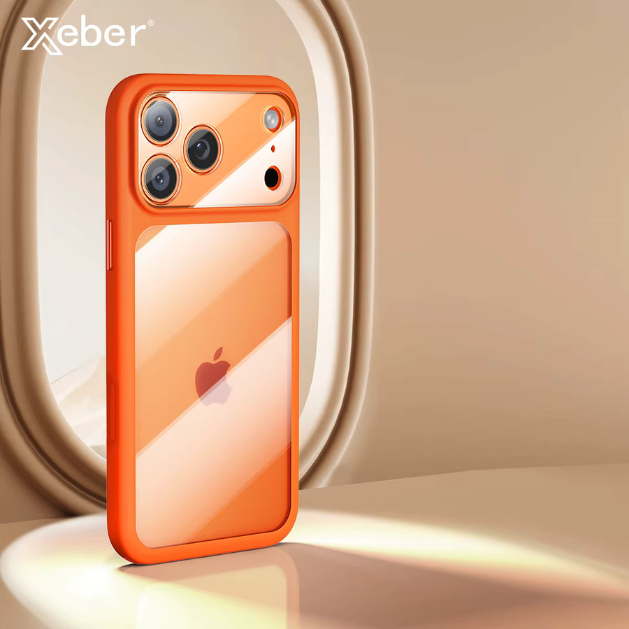 Xeber Schutzhülle für iPhone 17 Pro Max, 17 Pro und 17 mit matt-transparentem Design und Metallknöpfen in Grau, Orange oder Transparent - Bild 1