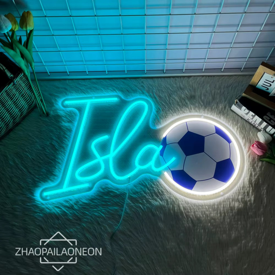 ZHAOPAILAO Neon LED Zeichen mit Fußball-Motiv in Blau und Weiß zur individuellen Gestaltung für Kinderzimmer und Party-Dekoration - Bild 3