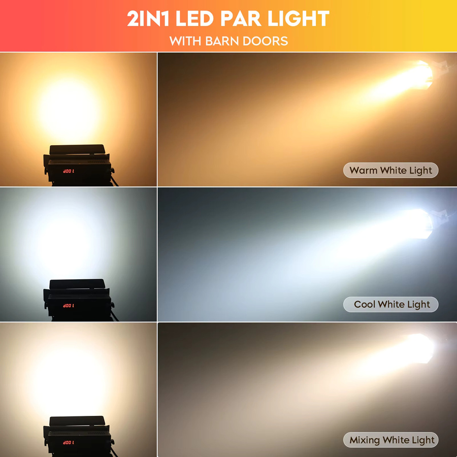 U'King 2er-Set COB LED Par Licht 200W mit Scheunentüren, RGBW und Warmweiß/Kaltweiß, DMX512 Bühnenlicht für DJ, Party, Konzert und Hochzeit, Schwarz - Bild 3