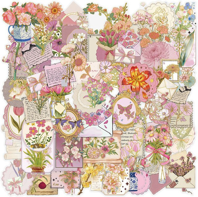50 Stück Heißfolienprägung Blume PET Aufkleber transparent multicolor für kreative Dekoration - Bild 1