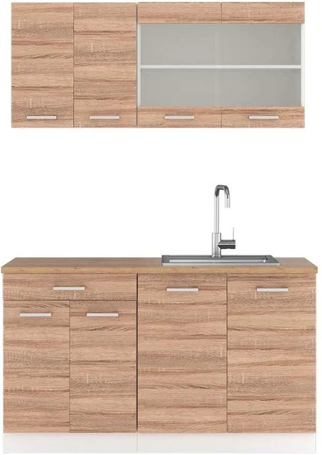 Vicco R-Line Singleküche Sonoma Eiche und Weiß, moderne Küchenzeile ohne Elektrogeräte, Breite: 140 cm - Bild 1