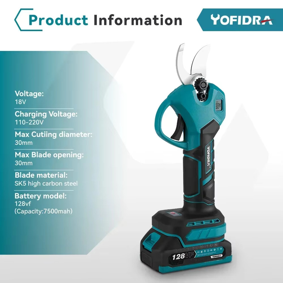 YOFIDRA Bürstenlose elektrische Astschere kabellos mit 30mm Schnittkapazität, kompatibel mit Makita 18V LXT Akku, ideal für Obstbäume und Bonsai - Bild 2