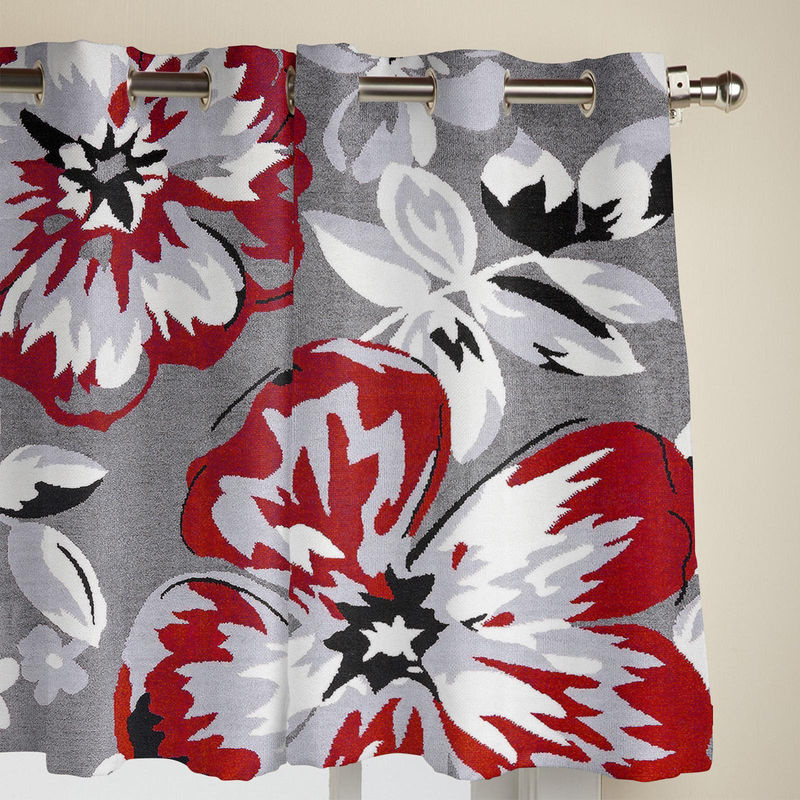 Dekorativer Fenstervorhang mit Blumenmuster von Binchi Outdoor Equipment in Rot und Grau, halbtransparent, Breite: 135 cm, Höhe: 60 cm - Bild 2