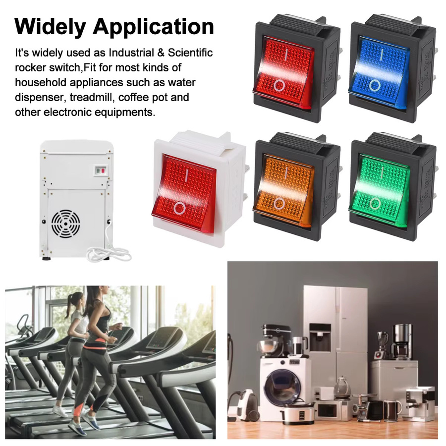 AOKIN KCD4 Rocker Schalter Set mit roter LED Beleuchtung, DPST 4 Pins 2 Position ON/OFF, 10A/125V 6A/250V, 5 Stück - Bild 2