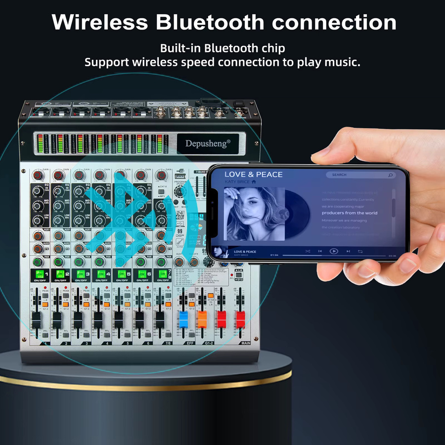 Depusheng AG Professioneller Audiomixer 99DS mit 8/12 Kanälen, MP3-Player, USB-Aufnahme und 2 AUX-Schnittstellen - Bild 3