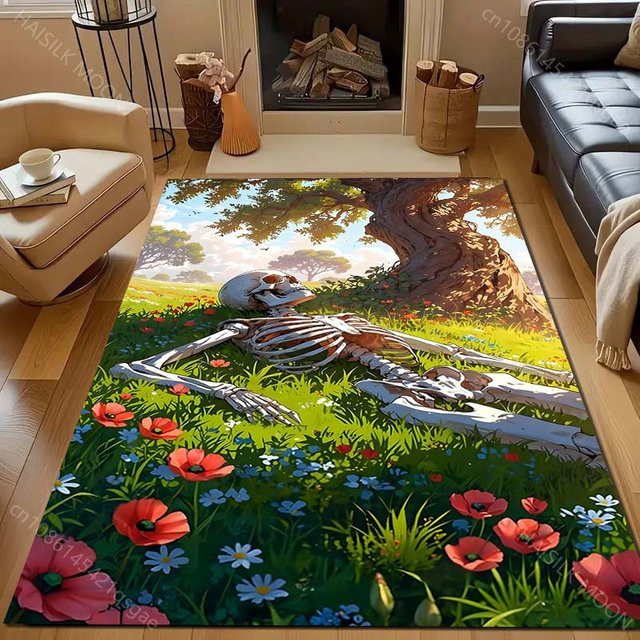 UQIDEHOME Teppich mit Skelettbaum Muster für Wohnzimmer und Schlafzimmer, Waschbare Bodenmatte, Breite: 60 cm, Tiefe: 40 cm - Bild 1