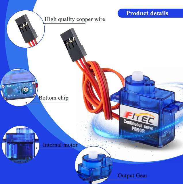 Feetech FS90R Micro RC Servo, 360 Grad kontinuierliche Rotation, Mini-Servo - Bild 1