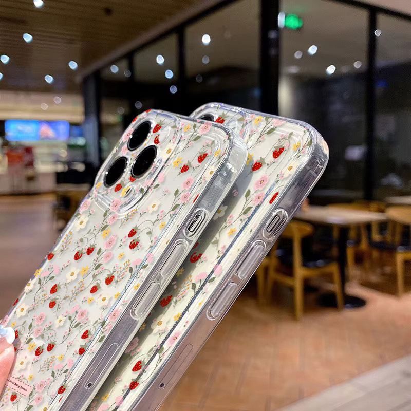 Samsung Handyhülle mit Blumenmuster und Erdbeer-Design in Multicolour für Galaxy A57 A56 A37 A36 A55 A26 A16 A06 A17 A07 S26 Ultra S25 S24 FE S23 S22 Cover - Bild 2