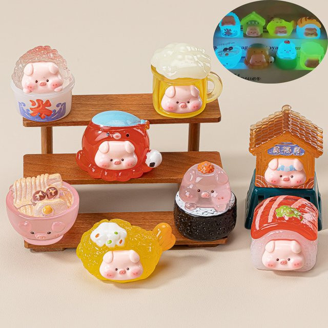 mobokono Nachtleuchtende Schweine-Figuren, 8-teiliges Set, Spielzeug - Bild 1