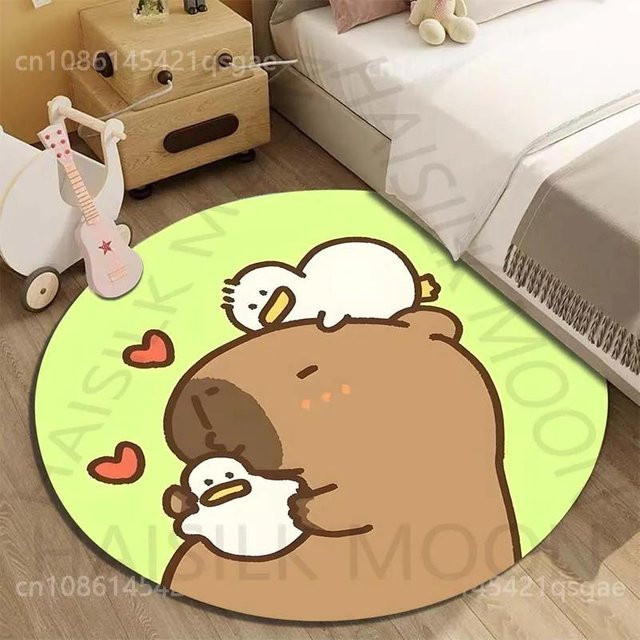 MINISO Disney Capybara Rundte Teppich mit Cartoon-Motiv in Beige und Grün, Durchmesser: 40 cm - Bild 1