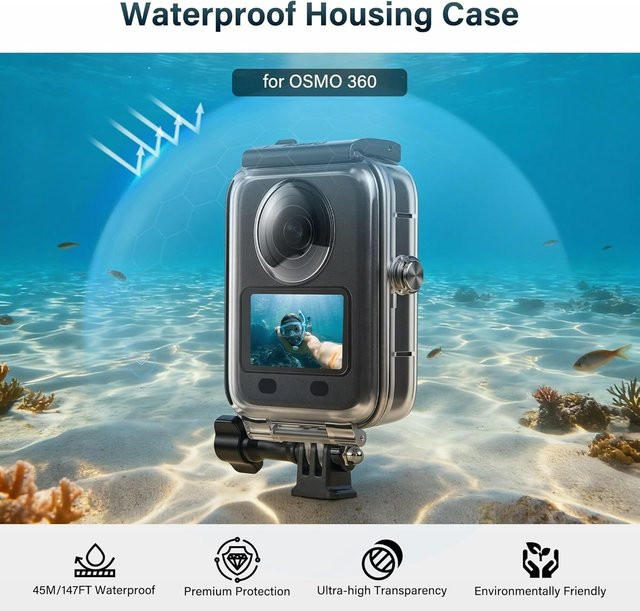 Walking Way wasserdichtes Gehäuse für DJI Osmo360, beschlagfreies Touchscreen-Kameragehäuse, transparent, bis 45 m Tauchtiefe - Bild 1