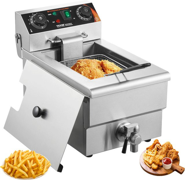 SucceBuy Elektrische Einzel-Fritteuse aus Edelstahl mit Timer und Temperaturregelung, Silber - Bild 1