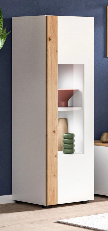 Inn.Furn Vitrine Siena in Weiß und Eiche mit Glastüren, B/T/H: 30 x 33 x 112 cm - Bild 5