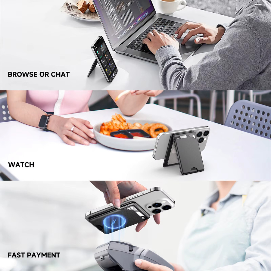 GITFOS MagSafe Kartenhalter und Geldbörse, magnetische 2-in-1 Slim-Wallet für iPhone 17/16/15/14/13/12 in Schwarz und Grau - Bild 5