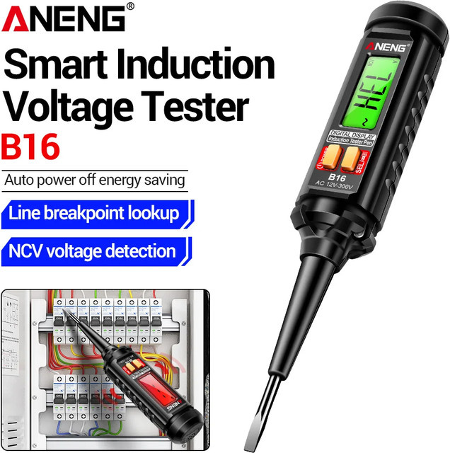 ANENG B16 Digitaltester für AC-Spannung 12V-300V, berührungsloser NCV-Spannungsdetektor mit Ton- und Lichtalarm, Schwarz - Bild 1