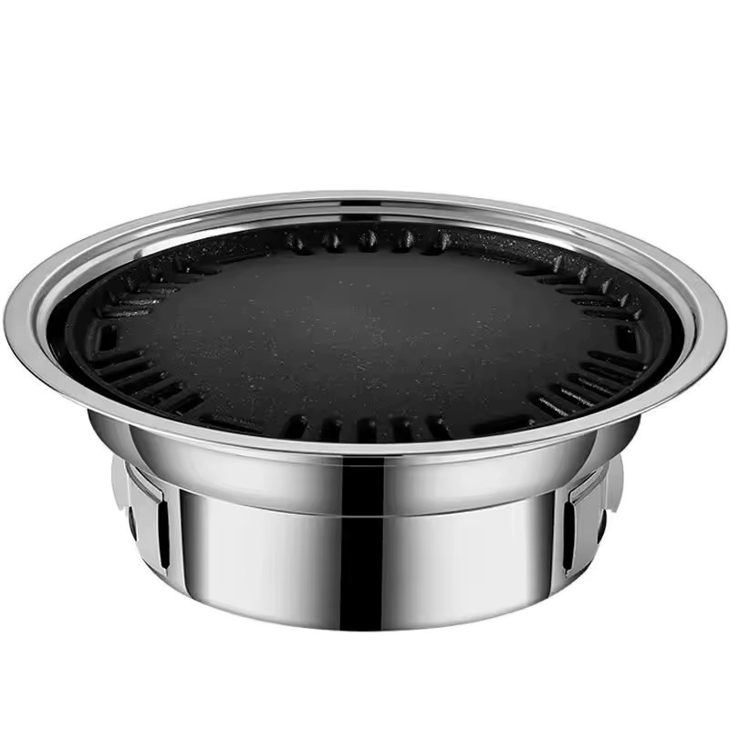 Japanisch-koreanischer Hibachi BBQ-Picknicktisch aus Edelstahl in Silber und Blau, runder tragbarer Grill für Outdoor und Indoor - Bild 7
