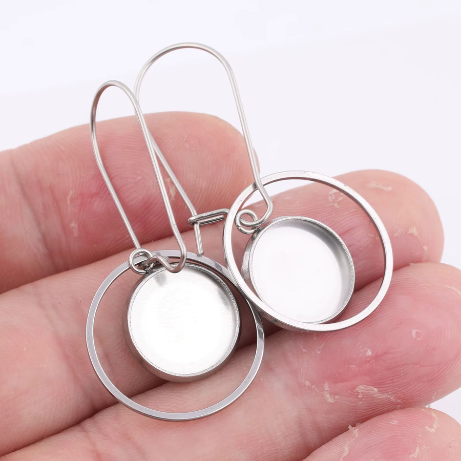 Ohrring Basis Edelstahl, 12mm Cabochon, Hoop Kreis, 10 Stück - Bild 2