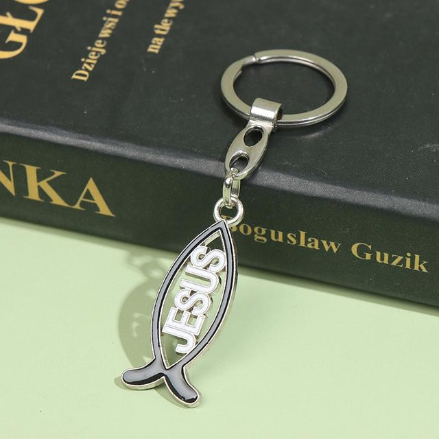 Fisch Schlüsselanhänger Jesus Charm Anhänger, schwarz, Unisex - Bild 1