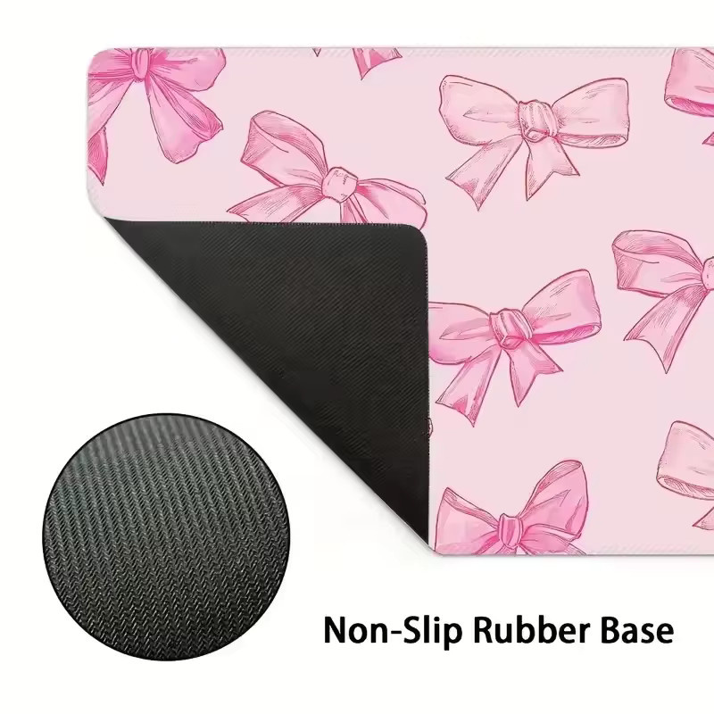 Potdemiel Mauspad Rosa mit Schleifen-Design, Großes Schreibtischpad B/B: 90 x 40 cm, Rutschfeste Spielmatte für Büro und Zuhause - Bild 3