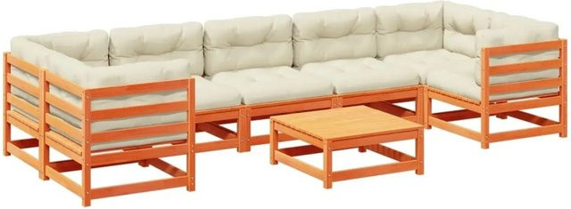 vidaXL 8-tlg. Garten-Sofagarnitur aus Kiefernholz in Wachsbraun mit Kissen und Ottoman in L-Form - Bild 1