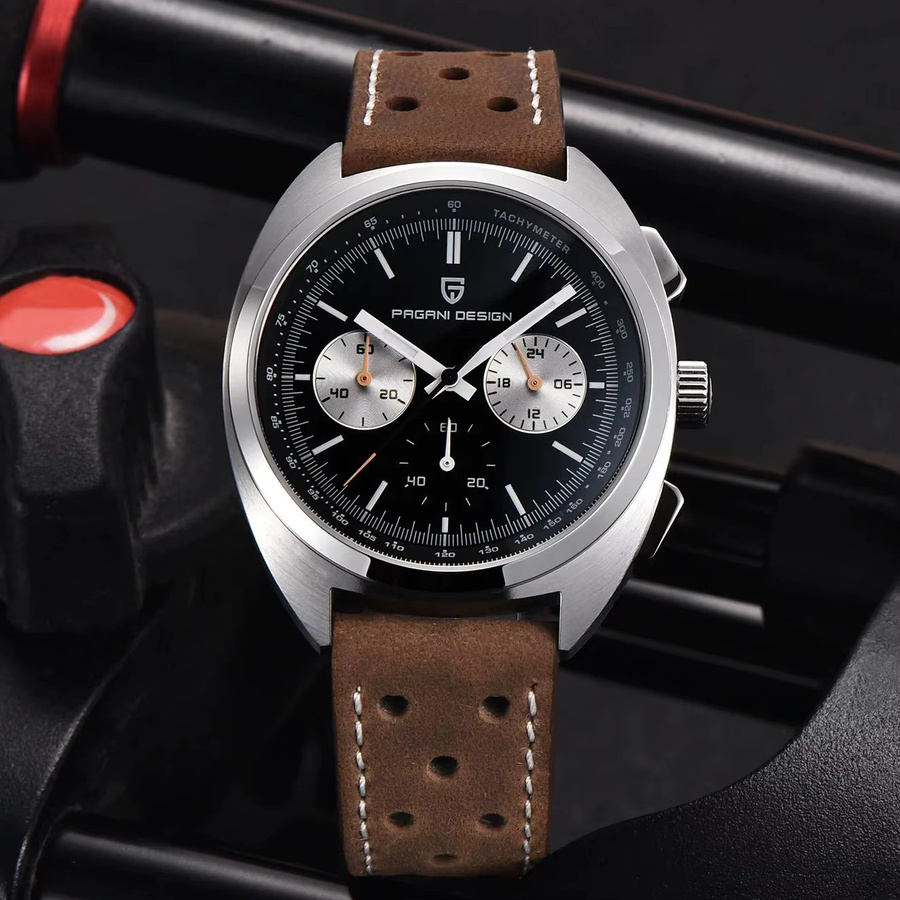PAGANI DESIGN Chronograph Armbanduhr, Quarz, Edelstahl, Leder, Herren - Bild 4
