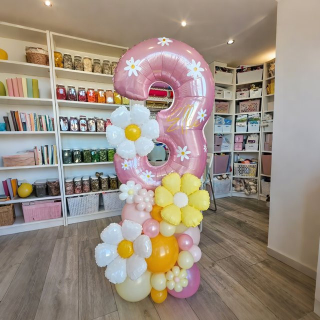 Maka Pink Digitales Ballon-Set mit gelbem Gänseblümchen-Aluminiumfolienballon in Pink und Gelb für Geburtstagsfeiern und Jubiläumsdekorationen - Bild 1