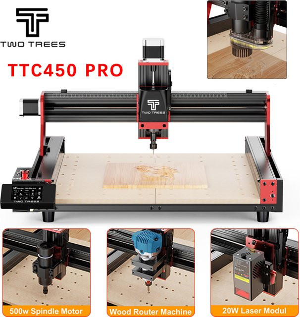 Twotrees TTC450 PRO CNC Router Fräse und Schneidemaschine in Schwarz für Holz, Acryl, PCB, PVC, MDF und Metall - Bild 1
