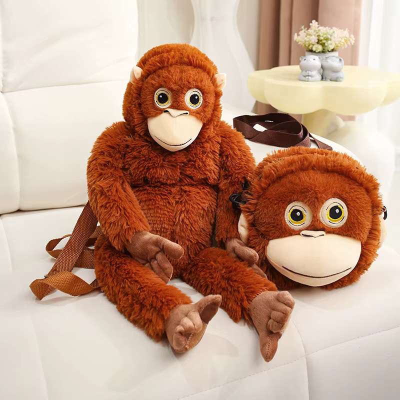 MIAOOWA Orang-Utan Plüschtier, Rucksack Schultertasche, Puppe, Braun - Bild 1