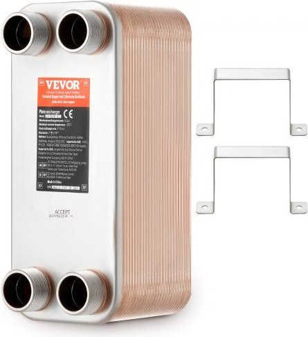 VEVOR Plattenwärmetauscher mit 50 Platten aus Kupfer und 316L Edelstahl für Wassererwärmung und Bierkühlung, B/H: 12 x 5 Zoll, 4x1-1/4 Zoll MNPT-Anschlüsse - Bild 1