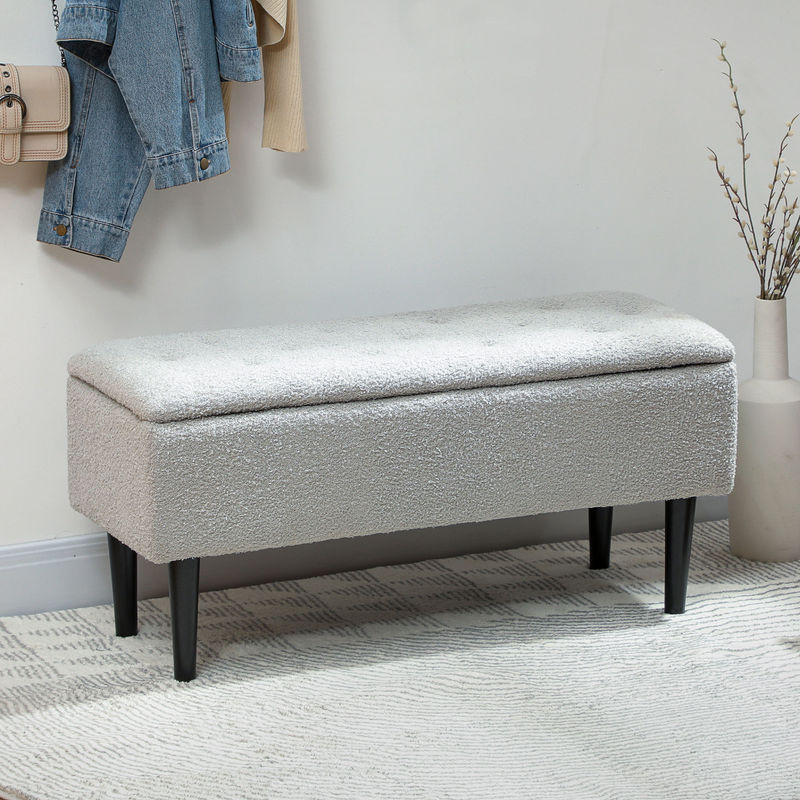 HOMCOM Sitzbank mit Stauraum in Grau mit Samtoptik und Klappdeckel, B/T/H: 95 x 38 x 45 cm - Bild 2