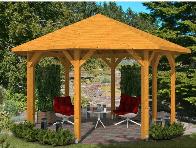 Skan Holz Pavillon Nice 2 mit Zeltdach aus Leimholz in Eiche hell und Beige, B/T/H: 484 x 484 x 330 cm - Bild 1