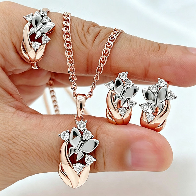 Kinel Schmuckset Schmetterling, 585 Roségold, Zirkonia, Damen - Bild 1