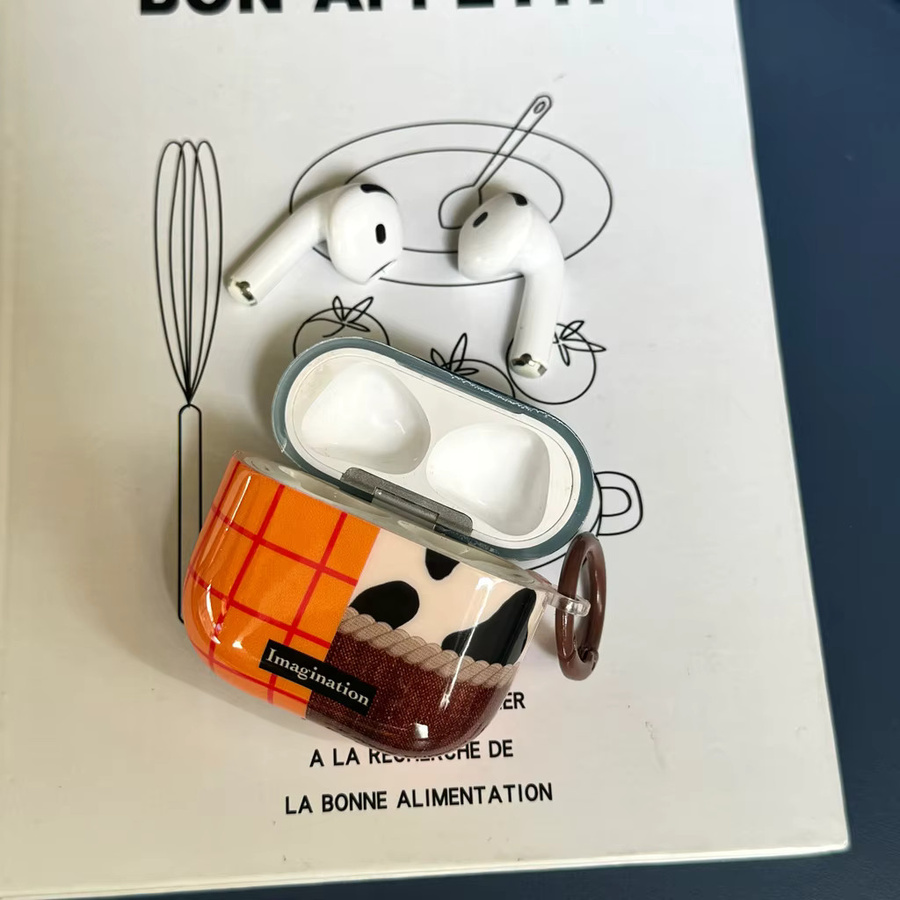 Kreative Kopfhörerhülle für Apple AirPods 1, 2, 3, 4 und Pro 2 mit Kuhdruck, Denim-Muster und Gittermuster in Multicolour inklusive Haken - Bild 2