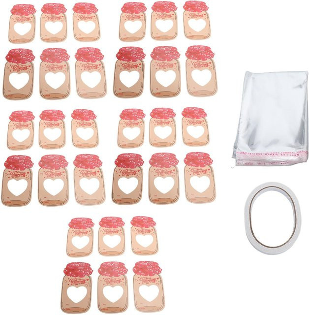 30 Stück Valentinstagskarten für Kinder von OutsideWorld in Beige mit Plastik für DIY Einmachglas-Geschenke - Bild 1