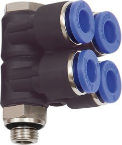 Riegler L-Mehrfachverteiler Blaue Serie, 4-fach, drehbar, G1/2, Durchmesser 12mm, Blau - Bild 1